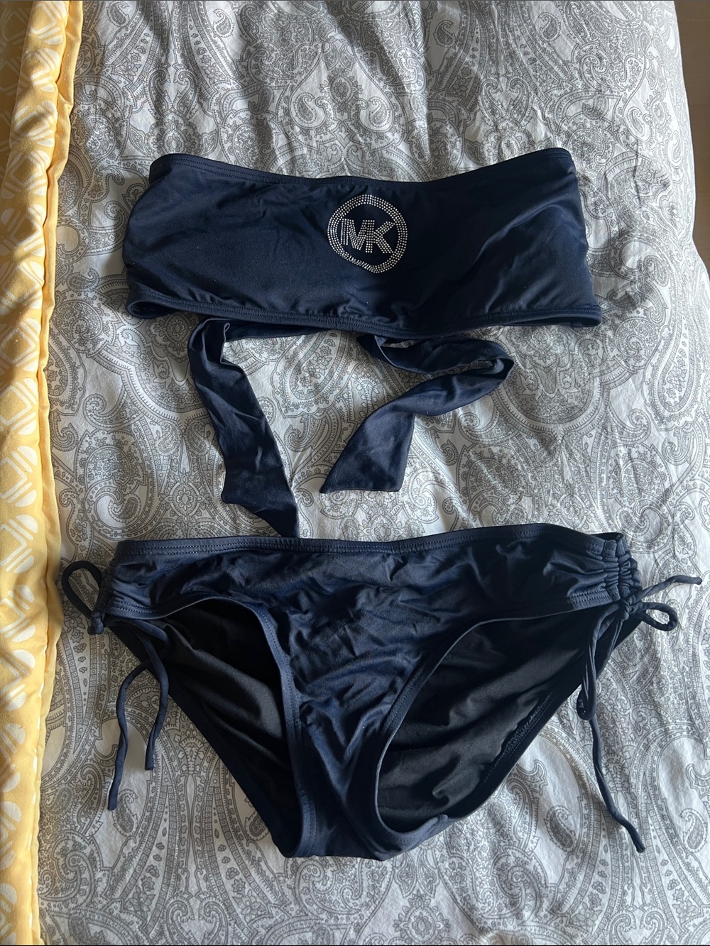 Michael Kors Dark Blue Bandeau Bikini with Rhinestone MK Emblem